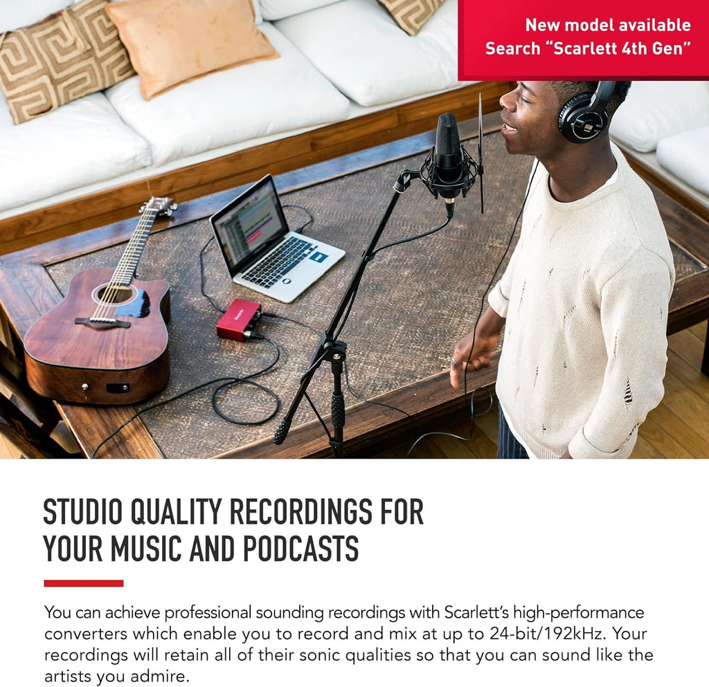 Scarlett Solo 3Rd Gen USB Audio Interface for Guitarists, Vocalists, Podcasters or Producers to Record and Playback Studio Quality Sound