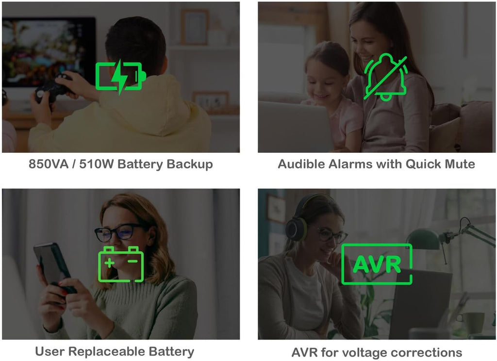 Back-Ups Pro 850VA UPS, 510W Battery Backup & Surge Protector, AVR, 8 Outlets (NEMA 5-15R), LCD Display, BX850M Uninterruptible Power Supply for Computers, Wi-Fi Routers, Home Office Electronics